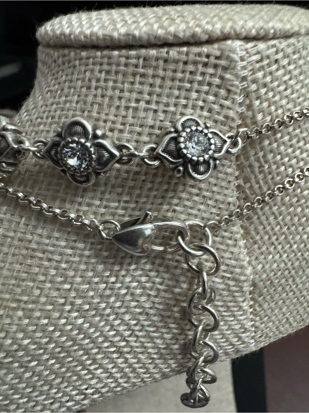 Brighton Silver-tone Sizzling Floral w/CZ Stations 50”Long Necklace